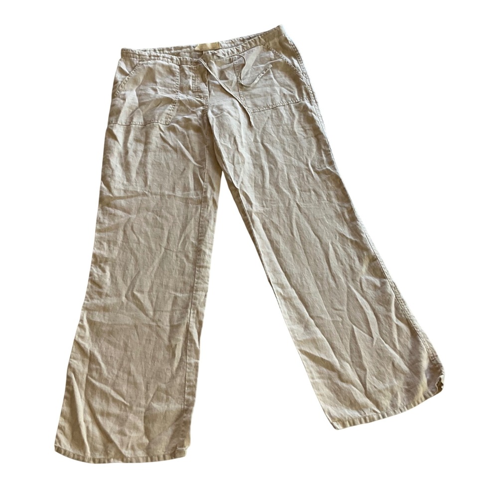 London Jean Linen Pants Women XS Tan Chino Drawstring Wide Leg Trousers